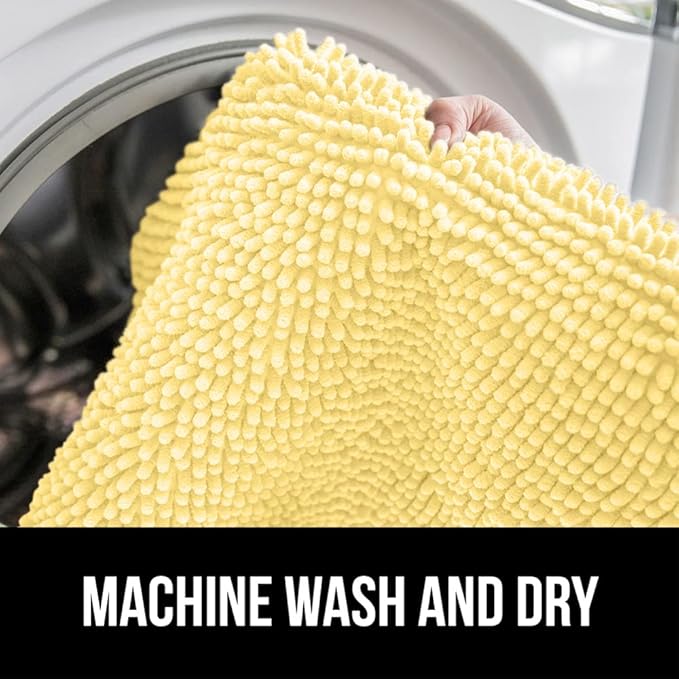 GORILLA GRIP Bath Rug Mat 30x20, Thick Soft Absorbent Chenille, Quick Dry Microfiber Mats, Rubber Backing Washable Shower Floor Rugs, US Designed Bathroom Bathmat Home Decor Accessories, Yellow