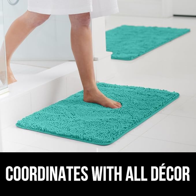 GORILLA GRIP Bath Rug Mat, Thick Soft Absorbent Chenille, Quick Dry Microfiber Mats, Rubber Backing Washable Shower Floor Rugs, US Designed Bathroom Bathmat Home Decor Accessories, 24x17, Turquoise