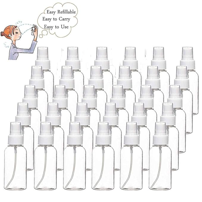 Spray Bottles, 30 Pack 30ml 1oz Clear Empty Fine Mist Plastic Mini Travel Bottle Set, Small Refillable Liquid Containers