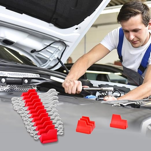 48 pcs Magnetic Modular Wrench Organizers for Tool Drawers, Tool Storage Holder Wrench Rack with Metric & SAE Labels (Color:Red)