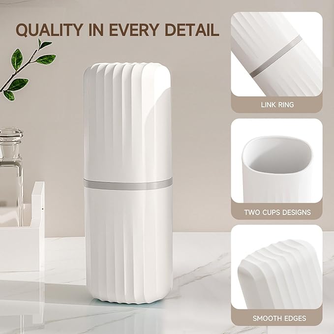 Topavatop Toothbrush Travel Case, 2 in 1 Toothbrush Holder and Rinse Cup, Large Capacity Toothbrush Cup with Cover, Portable Travel Toothbrush Holder for Traveling, Camping, Trip - 1Pcs - White