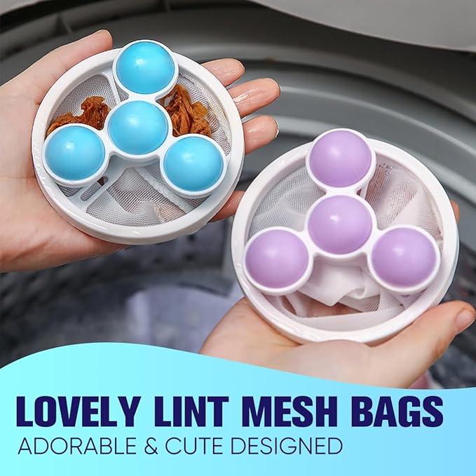 Sakerplus Washing Machine Hair Filter Mesh Bags, 4-Pack Reusable Floating Lint Catcher for Laundry, Drain Protector with Fast Hair & Debris Collection (3, Pink)