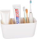 Toothbrush Holders for Bathrooms, Bamboo Tooth Brush Holder with 3 Slots Bathroom Vanity Organizer Countertop for Electric Toothbrushes, Toothpaste, Razors - White