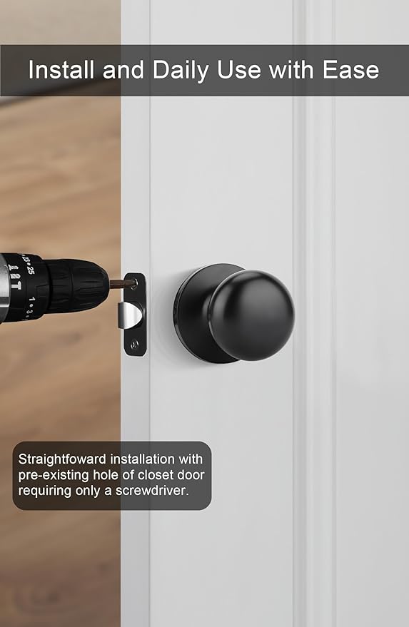 Goldenwarm Black Closet Door Knobs, Passage Door Knobs, Matte Black Door knob Without Lock for Hallway, Closet(1 Pack)