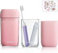 Travel Toothbrush Set, Portable Travel Wash Cup with Foldable Toothbrush, Small Toothbrushes Case Holder with Cover, Lightweight Mini for Hiking, Business Trip (Pink)