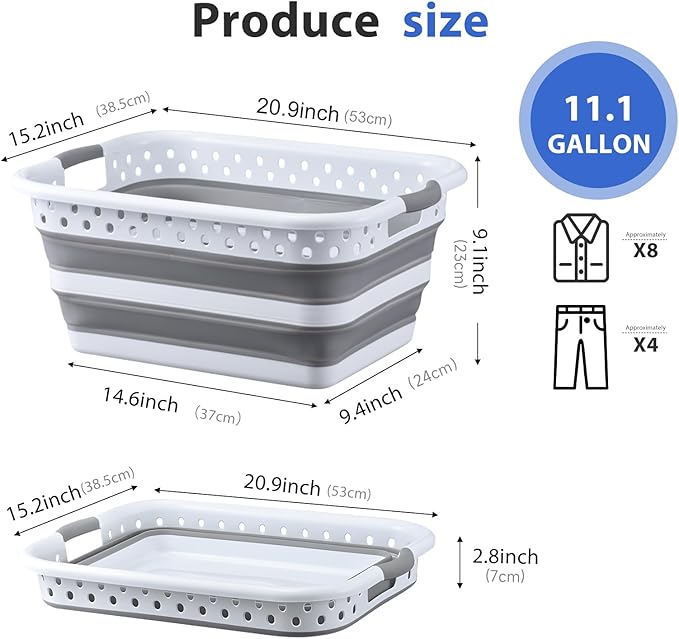 Monozuki Collapsible Plastic Laundry Basket 11.1 gallon(42L) Eco-recycled material - Foldable Pop Up Storage Container/Organizer - Space Saving Hamper/Basket BPA Free