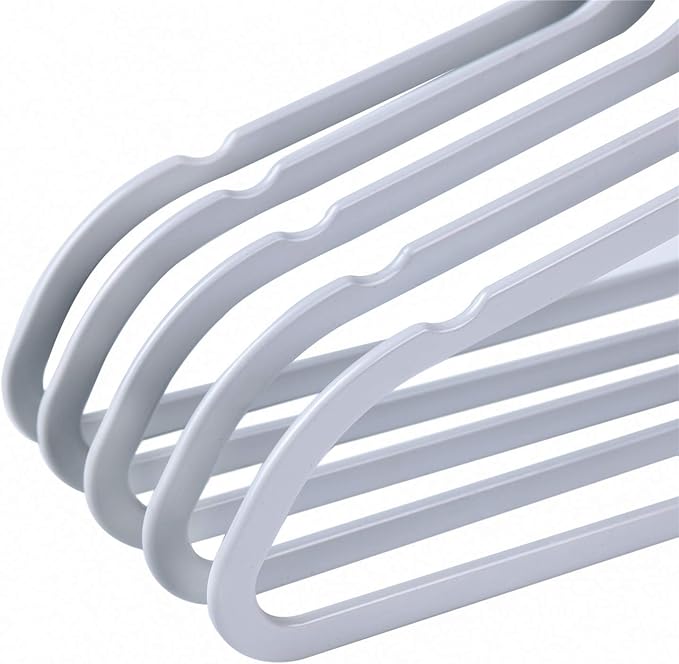 Quality Hangers 50 Pack Plastic Hangers for Clothes - Slim Non-Velvet Hangers with 360° Swivel Chrome Hook & Non Slip Notches - Ideal for Dresses Coats Shirts Jackets & More - Gray