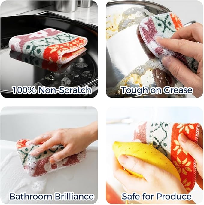 Amarelle GEN II Dish Washing Scrubbers (3-Pack), Made in Green Kitchen Scrubbers for Dishes, Non Scratch Pot & Pan Scrubber, Dual-Sided Heavy-Duty Scouring Pads, Reusable (Nordic Folk)