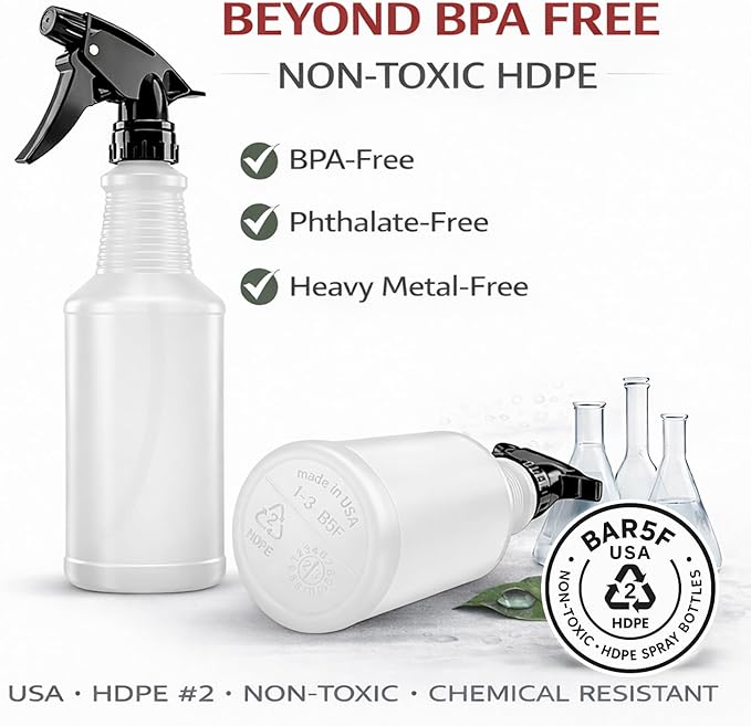 Bar5F Spray Bottles, 24oz, 3 Pack, Chemical-Resistant, BPA-Free, Compatible with Vinegar, Rubbing Alcohol, Cleaning Solutions, Non-Toxic HDPE Bottle for Plants, Pet, BBQ, Auto Detailing, Made in USA