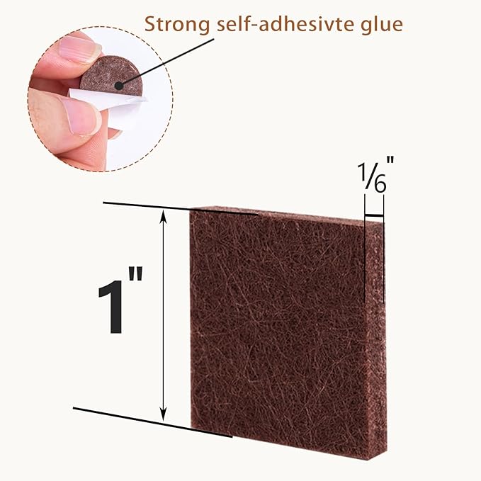 48 PCS Felt Furniture Pads, 1-inch Square Brown Chair Felt Pads, Felt Pads for Furniture Feet to Protect The Floor from Scratches,Reduce Noise