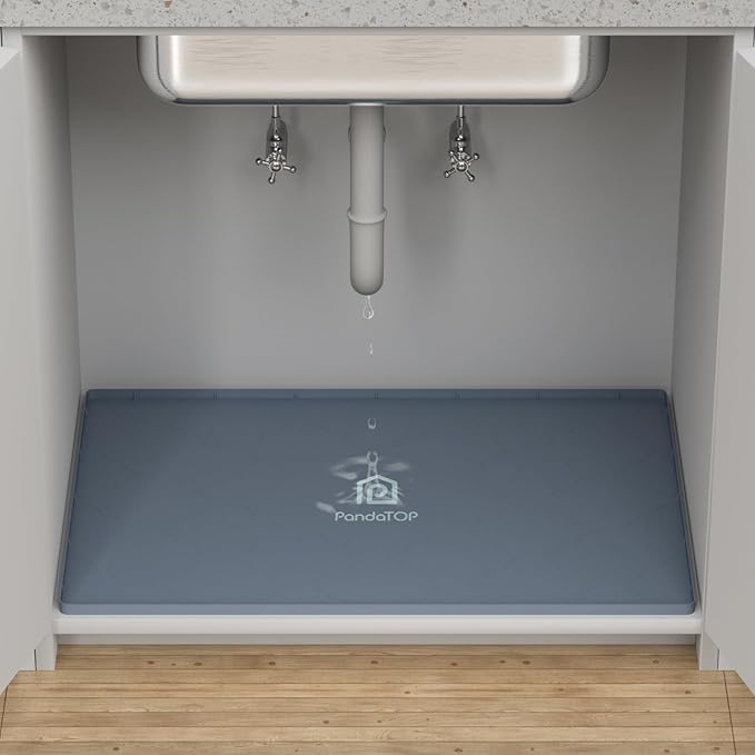 Under Sink Mat, 28" x 19" Silicone Kitchen Cabinet Tray, Waterproof & Flexible Under Sink Liner for Kitchen Bathroom and Laundry Room
