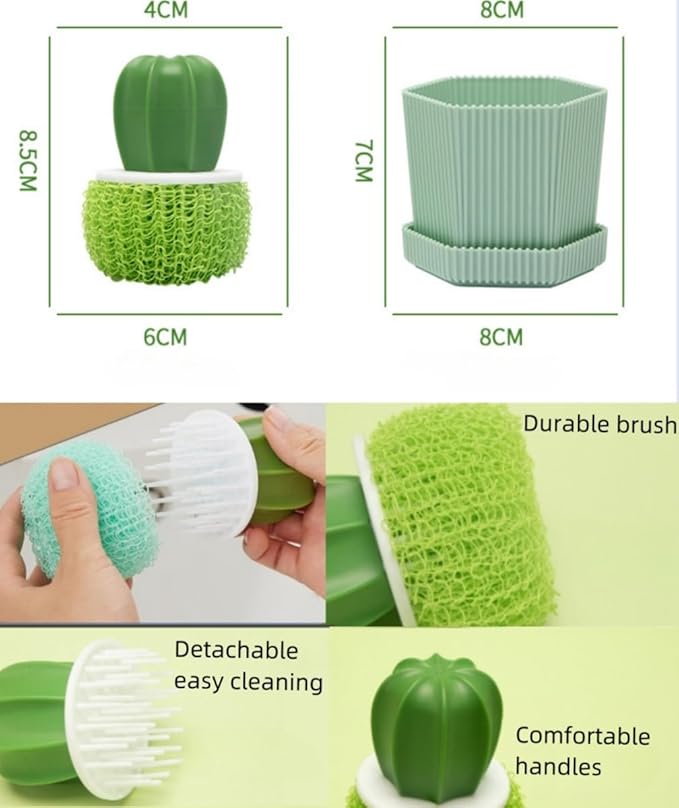 Dish and Pot Cleaning Brush with Holder Kitchen Cleaner Dish Scrub Brushes Dishes Pots Pans Cleaning Tool- 3 Replaceable Brush Heads