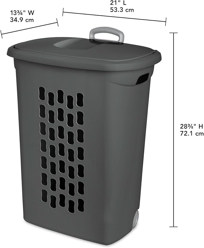 Sterilite 3-Pack Ultra Wheeled Hamper, Plastic Rolling Laundry Basket, Flat Gray - Portable Clothes Carrier with Flip-Top Lid and Retractable Handle for Home, Apartment, and Dorm