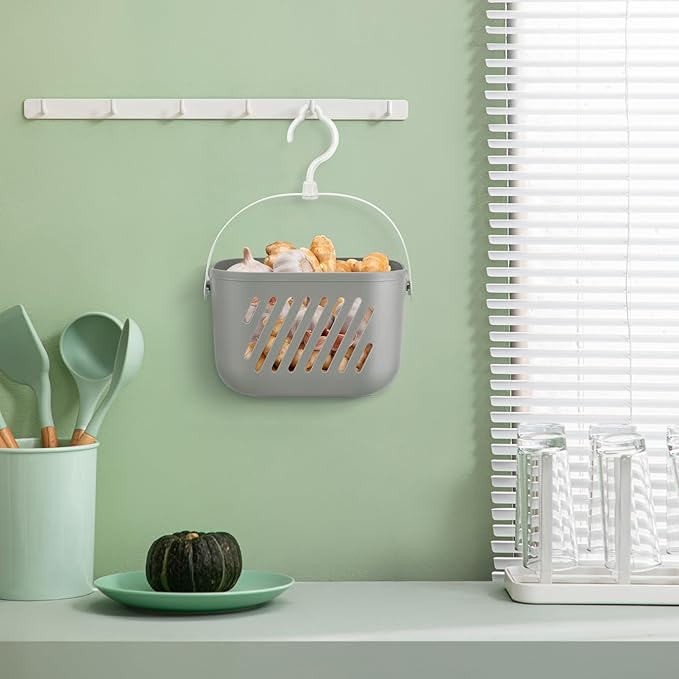 Gatuida Plastic Hanging Basket for Shower, Hanging Shower Caddy, Portable Storage Basket Kitchen Organizer with Hook for Bathroom Kitchen, 8.3 x 5.5 x 5.1 Inch (Grey)