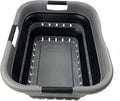 SAMMART Collapsible 3 Handled Plastic Laundry Basket - Foldable Pop Up Storage Container/Organizer - Portable Basket - Space Saving Hamper/Basket (Grey/Black, 3 handled rectangular)