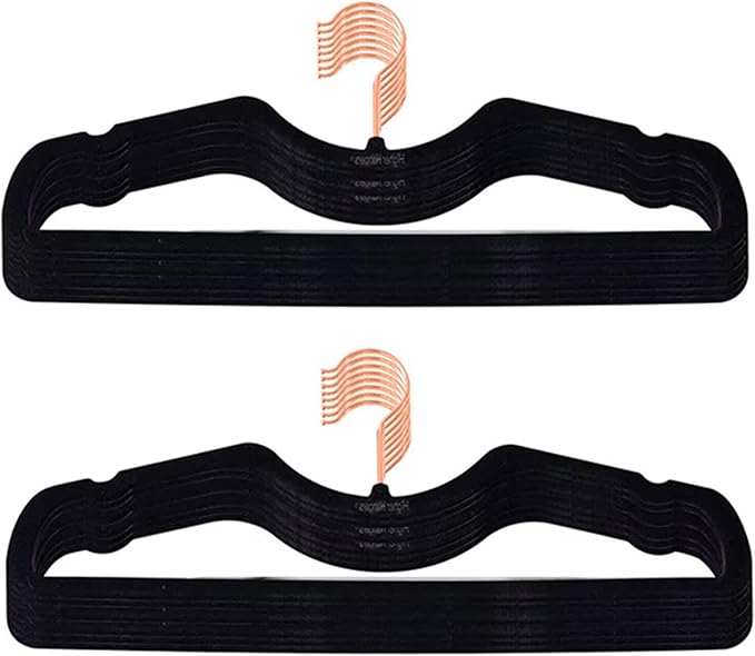 Velvet Hangers 50 Pack, Ultra Slim & Short Neck Hanger, 360 Swivel Hook, Space Saving Durable Non-Slip Felt Hangers,Black a