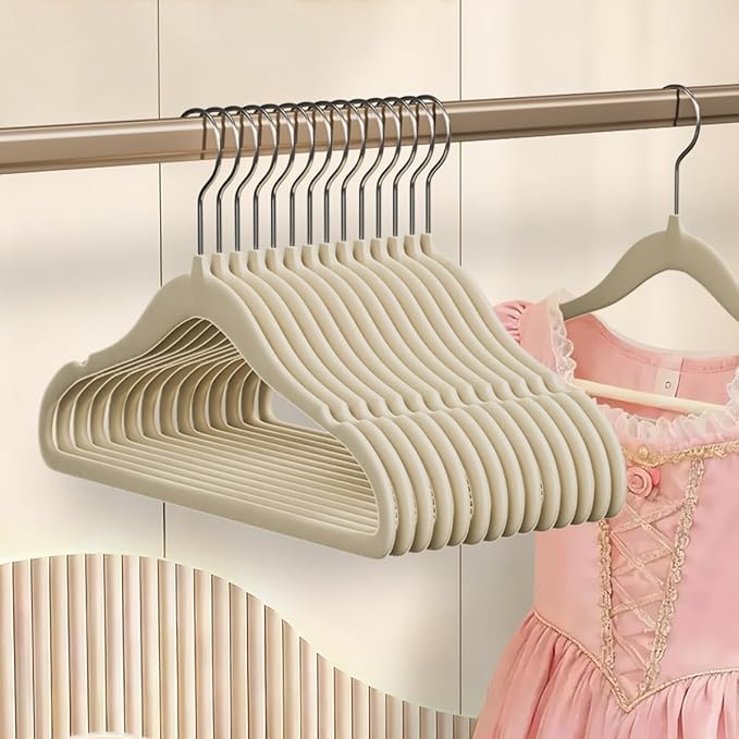 Baby Hangers 11.6 Inch Kids Velvet Non Slip Coat Hangers 30 Pack Toddler Hangers Space Saving Closet Organizer for Toddler Infant Children Clothing (Beige Velvet)