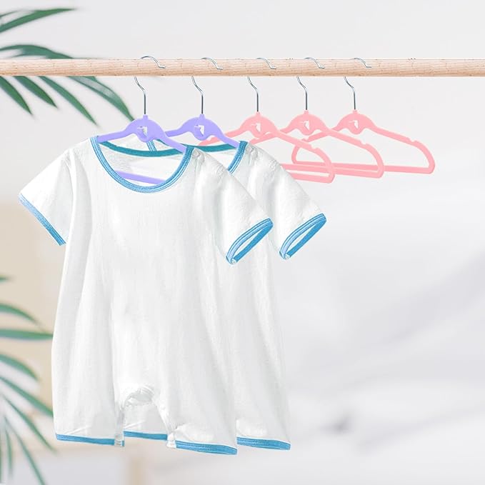 Pack of 30 Kids Velvet Hangers, Non-Slip Space-Saving with Cascading Mini Hooks, Multi-Color (Pink, Lavender, White) Baby and Toddler Clothes Organization