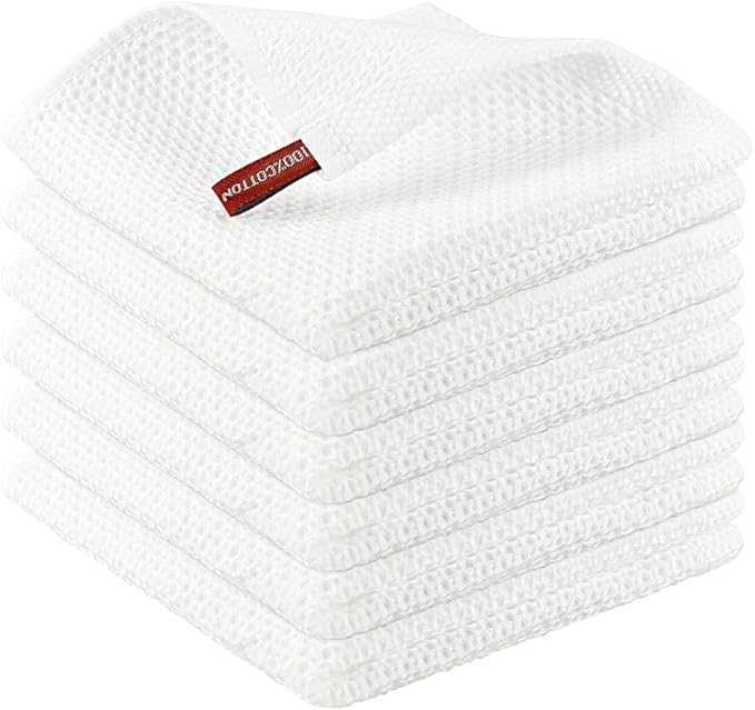 Nialnant 100% Cotton Dish Rags,Waffle Weave Dish Towels for Kitchen,Housewarming Gifts New Home,Super Absorbent Kitchen Dish Cloths-12 in x 12 in,White