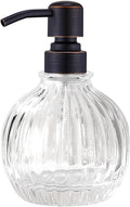 Round Soap Dispenser Bathroom with Oil Rubbed Bronze Pump, Glass Pump Bottle with Stainless Steel Pump Liquid Sphere Soap Dispenser Circular Countertop Kitchen