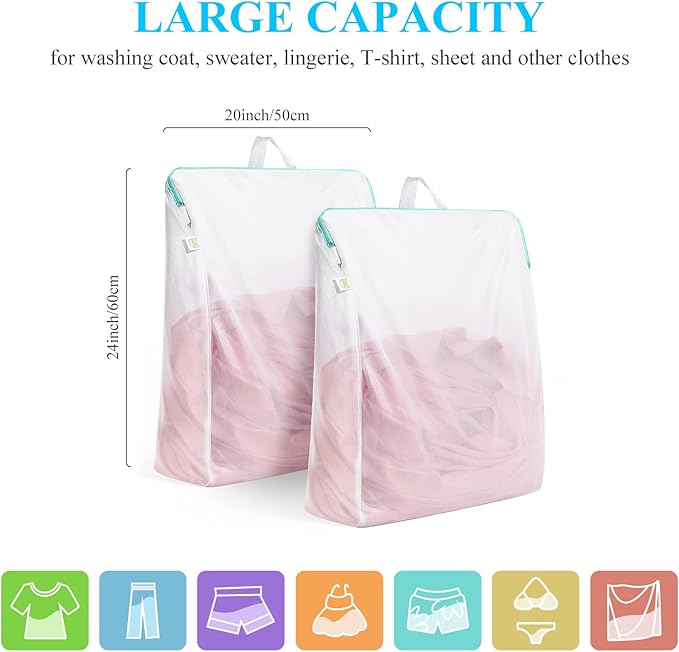 OTraki 20x24 Inch Laundry Bags Mesh Wash Bags 2 Pack Delicates Bag Lingerie Socks Sweater Washing Machine Mesh Laundry Bags for Travel Camping Don't Drying, Melting 140-176℉, White