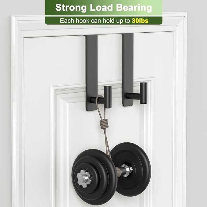 VINHOLD Heavy Duty Stainless Steel Over-Door Hook for Coats, Totes, Towels – Easy Install Door Hooks with Non-Slip Pads for Bedroom Bathroom Entryway Office (Black, 2 Pack, Fits 1-3/4" Thick Door)