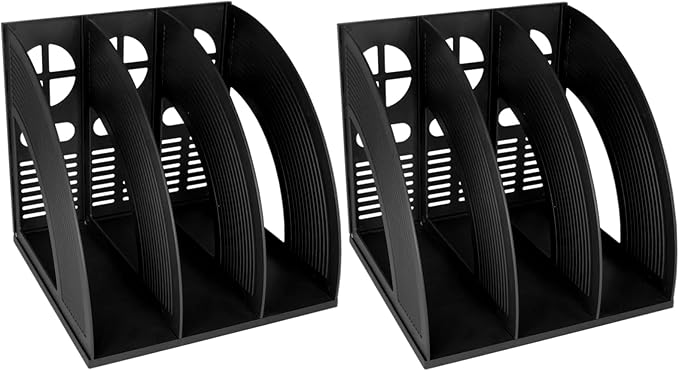 SAYEEC 2Pcs Magazine Holder Plastic File Sorter Binder Holder for Desk Folder Organizer Stand Book Shelf Dividers Vertical Filling Storage Rack Desktop Bookshelf Display Box for Office School (Black)