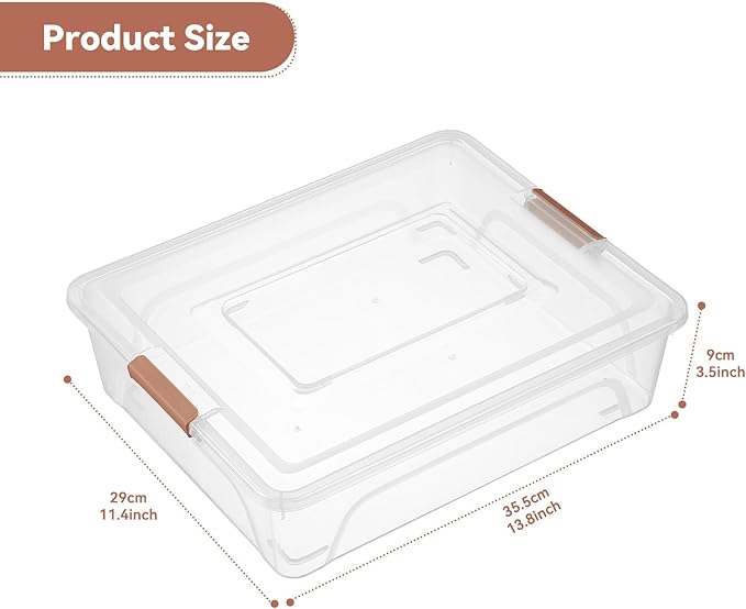 novelinks Clear Stackable Storage Bins with lid Storage Boxes Durable Plastic Organizer Containers for Home Office, Kitchen, Craft Supplies (10 Quart 4 Pack Brown)