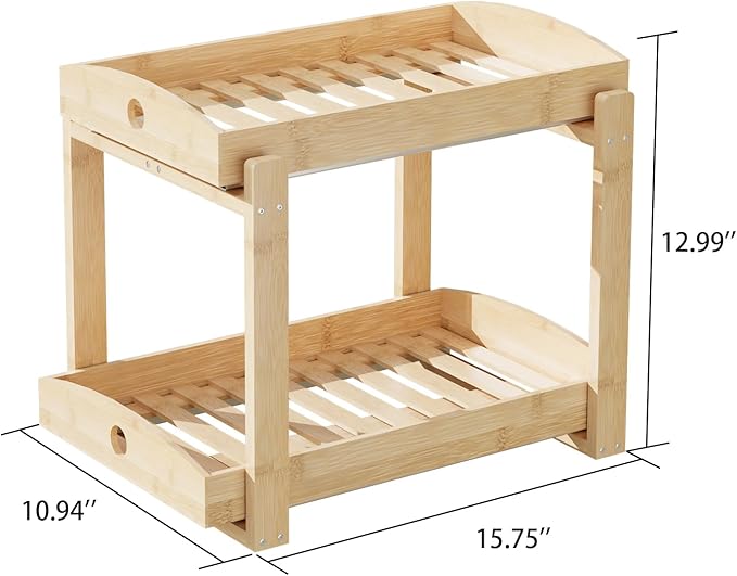2 Pack Under Sink Organizer, Bamboo Wooden 2-Tier Pull-Out Storage with Sliding Drawers for Kitchen and Bathroom Cabinets, Easy Installation (Natural)