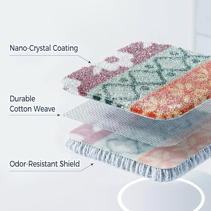 Amarelle GEN II Reusable Dish Scrubbers (10-Pack), Dual-Sided Heavy Duty Scouring Pads, Odor-Free & Machine Washable | Kitchen Scrub Cloth | Nano-Crystal Enhanced Technology (Nordic Folk)