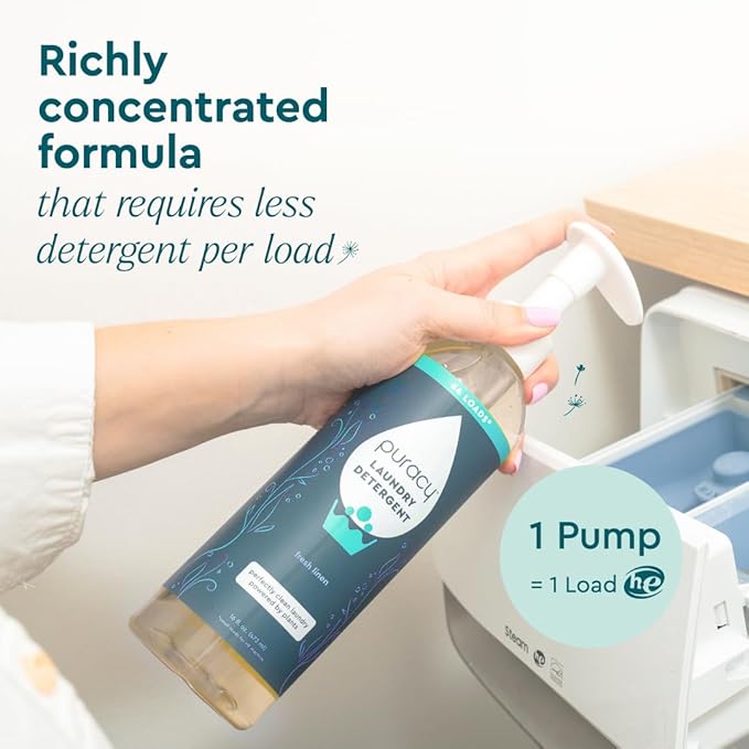 Puracy Laundry Detergent Refill - Enzyme-Powered Liquid Laundry Detergent Concentrate, Natural Laundry Detergent Seen on TikTok, Non-Toxic (Fresh Linen, 48 fl oz, 192 Loads) (Pack of 2)