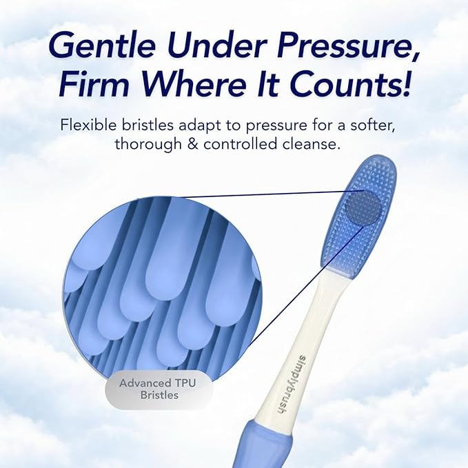 Extra Soft Toothbrush for Adults with Sensitive Gums – Ultra-Soft TPU Bristles, BPA & PFAS Free, Reusable Handle with 2 Replaceable Brush Heads + Travel Covers