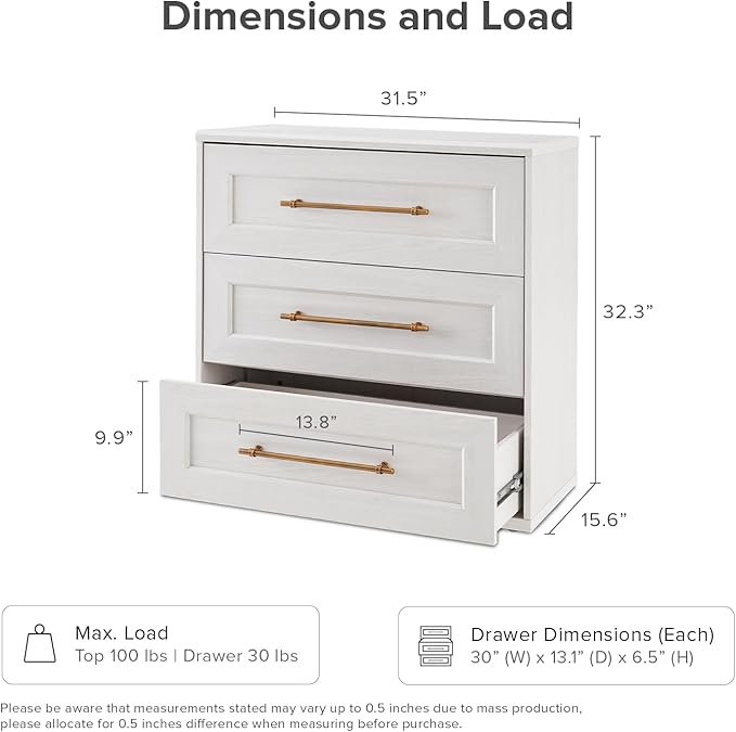 mopio Blake 3 Drawer Dresser for Bedroom, Chest of Drawers, Wood Dresser Organizer, Modern Farmhouse, Tall Night Stand, Enhanced Safety, Sturdy Compliant (White Oak, Set of 2)