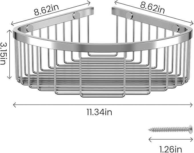 TENOVEL Shower Basket Brushed Stainless Shower Corner Shelf, Caddy Stainless Steel Rustproof, Organizer Wall Mounted Basket(Includes Screws)