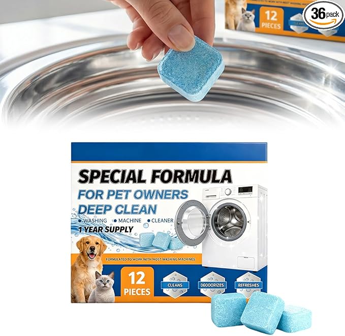 Washing Machine Cleaner Tablets, 2026 Upgrade 12/24/36-Pack (12 Month Supply) for HE/Top/Front Load Washers - Removes Stubborn Pet Hair, Odors, Mold & Residue, Septic Safe & Fragrance Free (12 PACK)