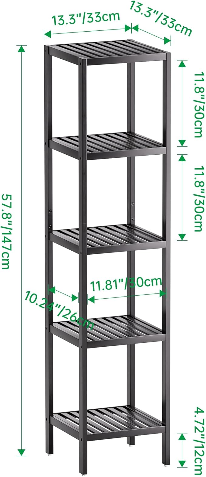 SMIBUY Bathroom Storage Shelf, 5-Tier Bamboo Rack Organizer, Multifunctional Shelving Unit for Living Room Bedroom Kitchen (Black)