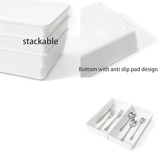 ihomecooker 3 Pack White Plastic Drawer Organizer Tray Cutlery Utensil Makeups Drawer Organizers 12" X 6"…