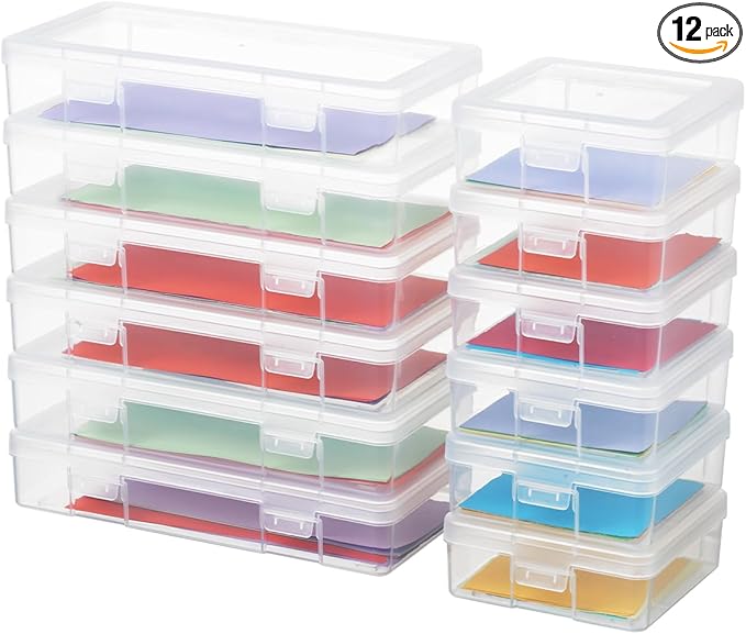 novelinks Plastic Clear Storage Containers for Organizing, Craft Storage Organizers and Stackable Storage Bins with Lids for Pencil Box, Bead, Cookie Cutter, Board Game (6 Pack Small + 6 Pack Medium)