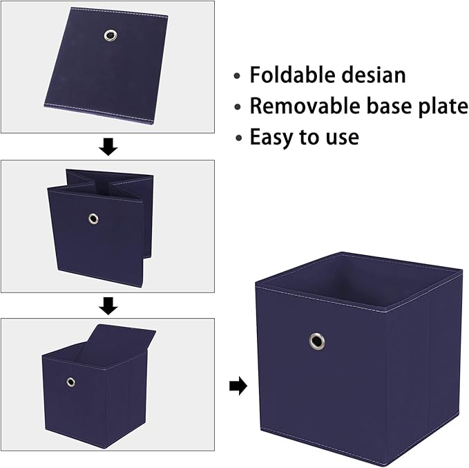 Black Foldable Storage Cubes Bins ,11 Inch Cloth Storage Cube Fabric Storage Box Cubes Organizer Baskets with Handles for Home Organizer Set of 3 (Navy Blue)