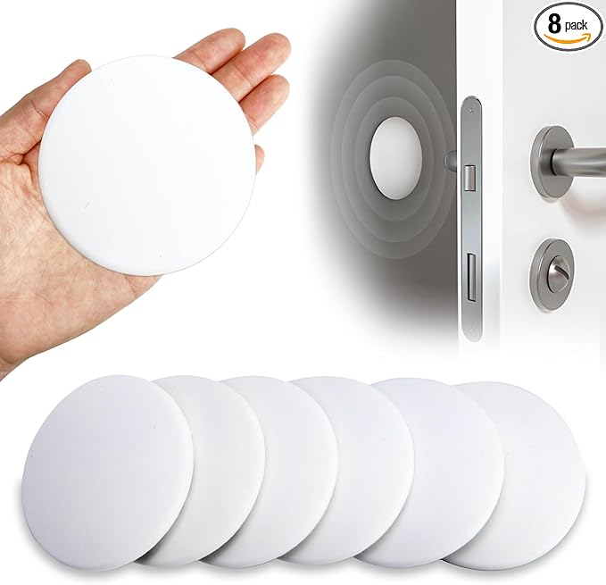 3.15" Large Wall Door Handle Stopper, 8PCS White Self Adhesive Wall Protector Rubber Door Bumpers, Solution for Stopping Damage from Doors Knobs, Shock Absorbent and Noise Reduction