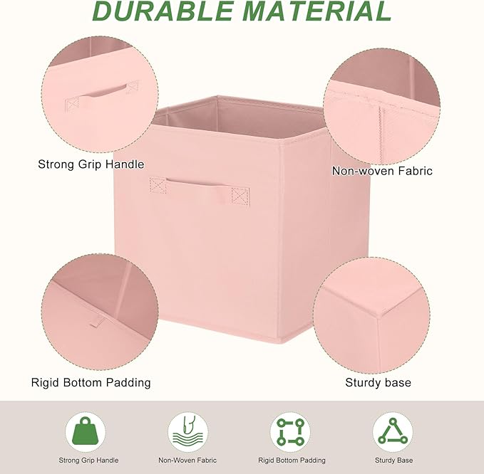 uxcell 3Pcs Fabric Storage Bins, 11 Inch Cube Storage Bin Foldable Storage Cube Organizer Bins with Handles for Shelf Closet, Nursery Home, Bedroom(Light Pink)