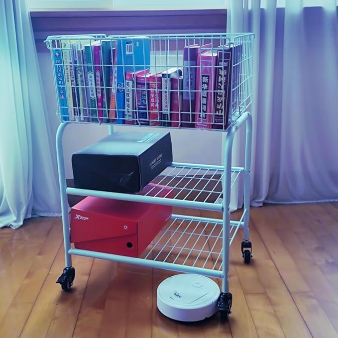 3 layerS rolling wire laundry basket,easy moved laundry cart for clothes,pants laundry. children toys organization cart,metal cart with metal frame,enlarge the storage (MINT)