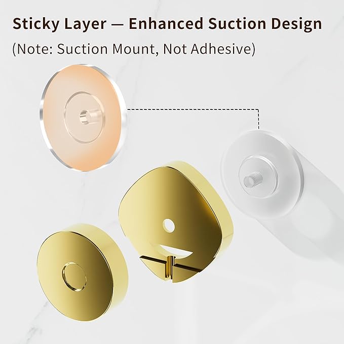 KEGII Suction Cup Shower Caddy – 3 Pack Suction Cup Shelf with Soap Holder & Hooks, Rustproof Stainless Steel Shower Organizer, Removable No Drilling Bathroom Storage Rack, Gold