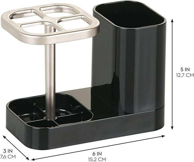 iDesign Toothbrush Holder with 4 Divided Sections - Black/Matte Satin