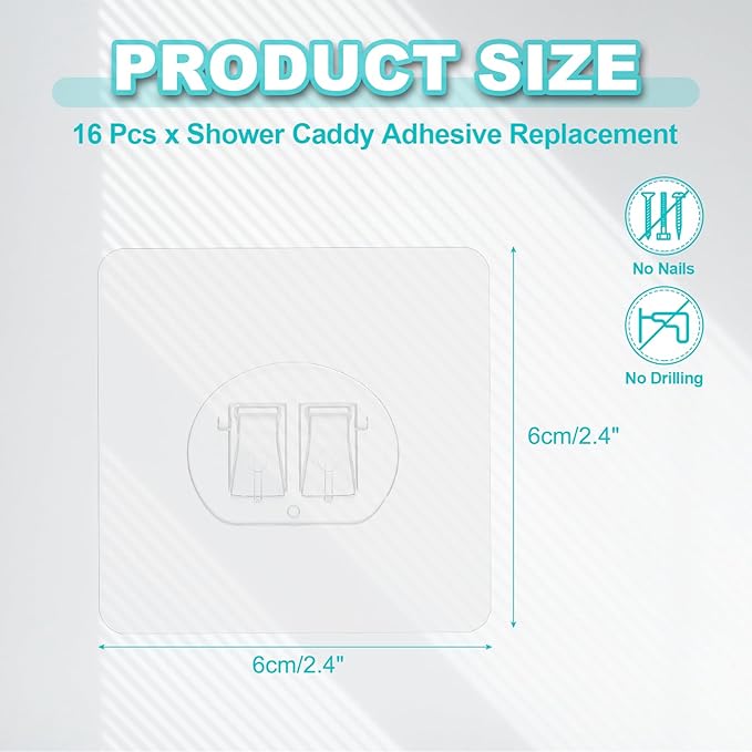 uxcell 16Pcs Shower Caddy Adhesive Replacement, 2.4x2.4 Round No Drilling Shower Caddy Hook Waterproof Adhesive Wall Hooks for Bathroom Soap Holder Kitchen Racks, Clear 1 Hook