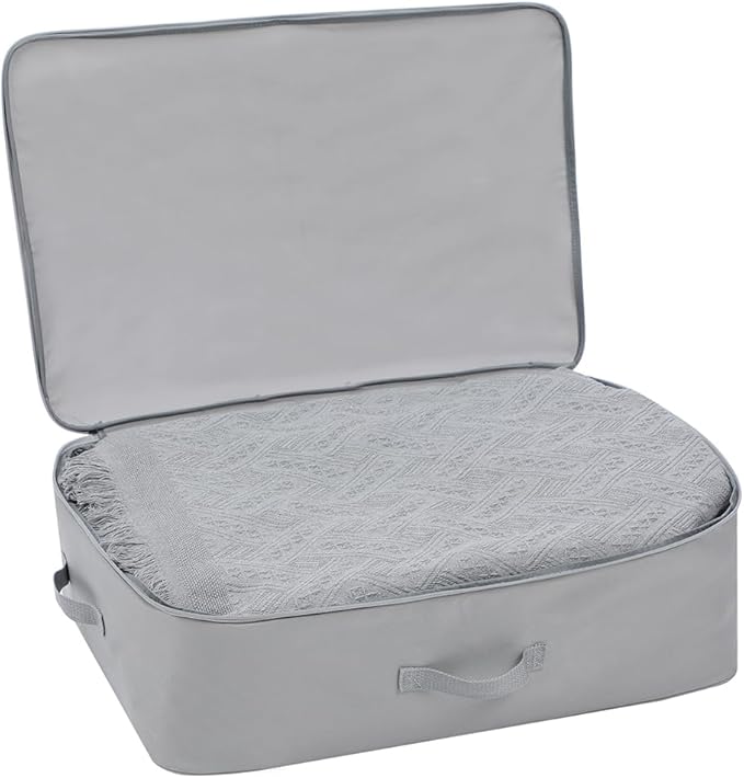 Comforter Clothes Storage Bag, 26.8 x 18 x 7.8 inches, 600D Oxford Fabric for Blanket, Quilt, Pillow, Bedding, Clothes, Sweater, Bedding, Foldable Zipper Container Tote, 2 Carrying Handles, Gray
