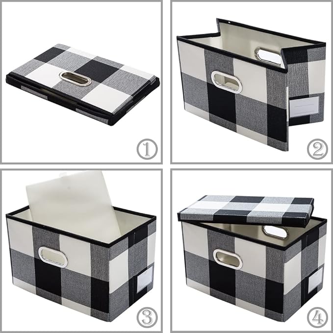 PRANDOM Large Collapsible Storage Bins with Lids [3-Pack] Fabric Foldable Storage Boxes Organizer Containers Baskets Cube with Cover for Home Bedroom Closet Office Black and White (17.7x11.8x11.8)
