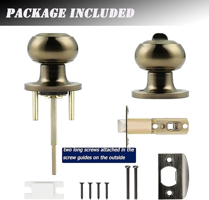 Probrico 10 Pack Privacy Door Knobs Lock Interior Bedroom Bathroom Door Handle Antique Brass Round Ball Keyless Lockset