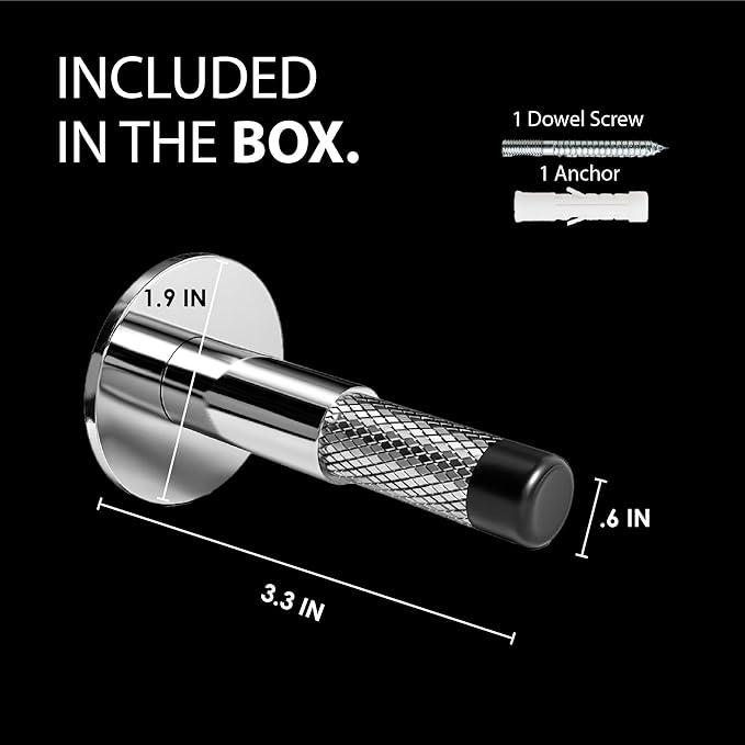 Mega Handles Knurled Baseboard Door Stopper - Heavy Duty Door Stoppers for Bottom of Door, Zinc Alloy Door Stops with Rubber Tip - Polished Chrome