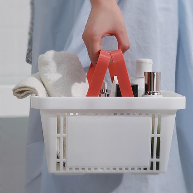 4 Pack Portable Shower Caddy Basket, Small Plastic Shopping Baskets with Handle for Retail Store, Potable Stackable Storage Basket Organizer Bin for Bathroom, Pantry, Kitchen